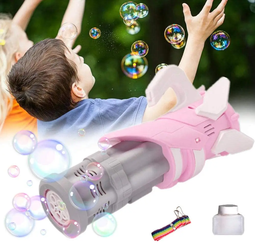 

Gatling Bubble Machine Upgrade Music Flash Gatling Bubble Gun, Electric Bubble Machine Automatic Electric Bubble Maker for Kids