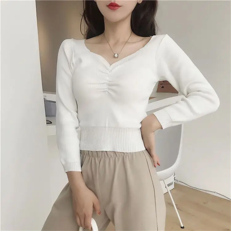 2020 Women Autumn Knitted Sweater Solid Square Collar Female Cotton Soft Elastic Pullovers Full Sleeve Sexy Fashion Top | Женская одежда