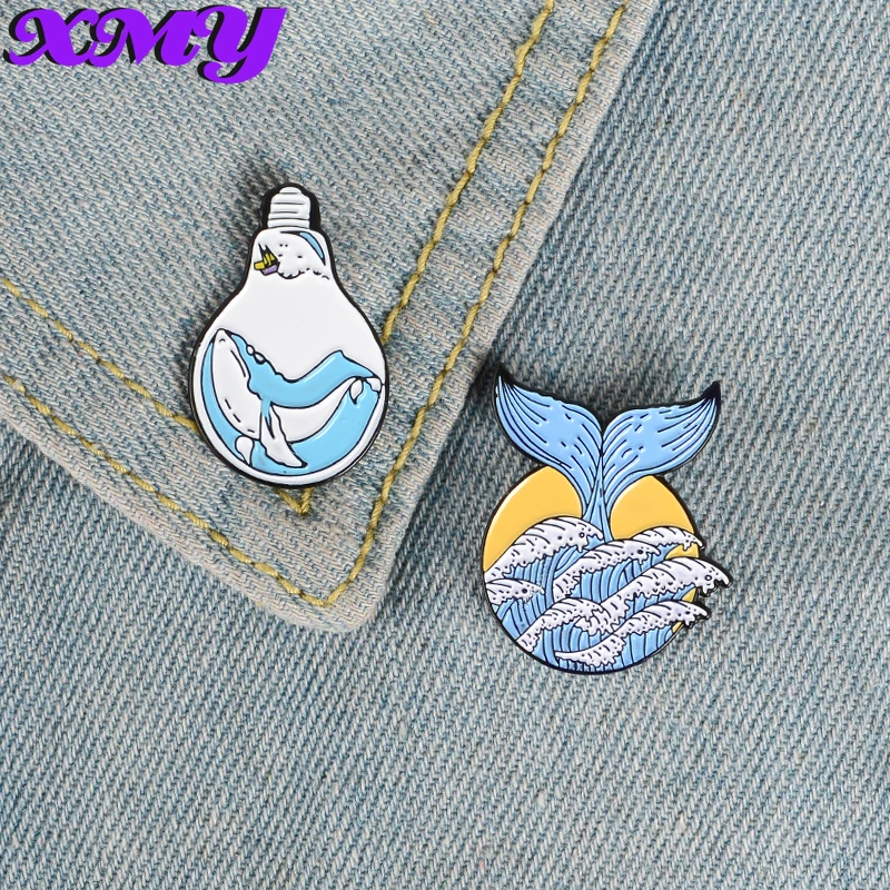 

Fantasy Ocean Enamel Pin Mermaid tail Whale Bulb Brooches Bag Clothes Lapel Pin Sea Ocean Wave Badge Jewelry Gift for Friends