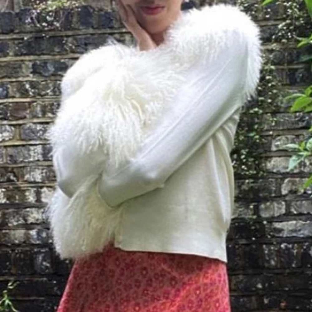 Женский однобортный Кардиган с меховой отделкой элегантный свитер длинным