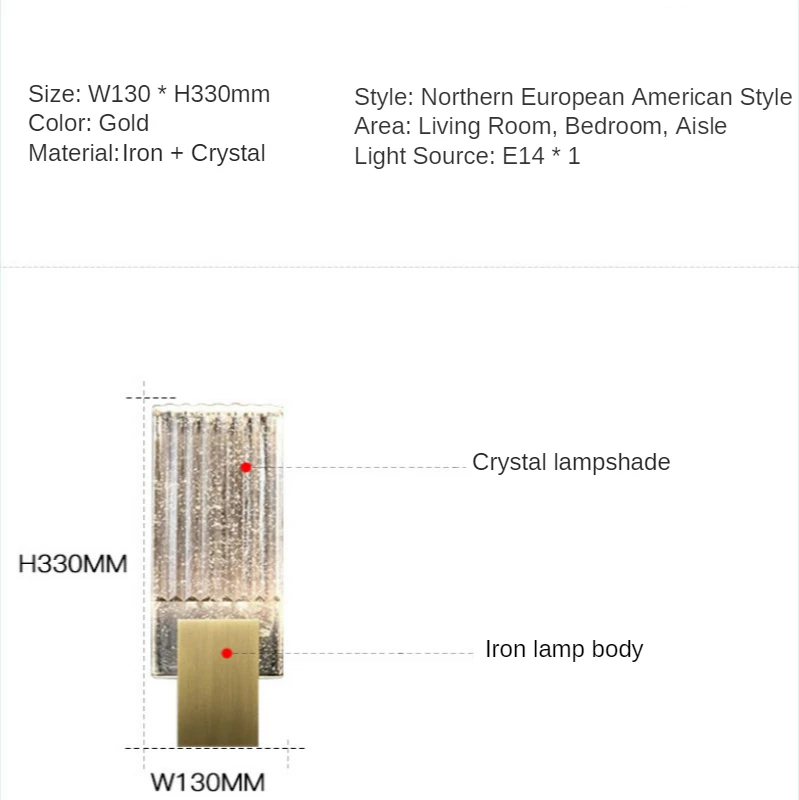 

Nordic Bedroom Iron Crystal Wall Lamp Creative Led Gold Living Room Dining Room Kitchen Decorative Wall light XiaoFan