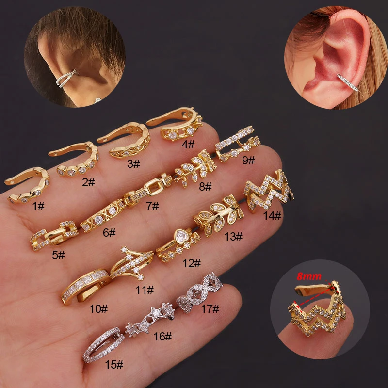 1Pc 8mm New Styles Non Piercing Orbital Tragus Helix Piercing Jewelry Adjustable CZ Ear Cuff No Piercing Earring Zircon