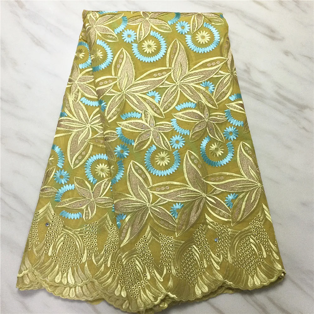 

5 Yard 2021 Latest Swiss Cotton Lace Fabric Embroidery African Dry Voile Lace Popular Dubai Style For Wedding Party P1420-3