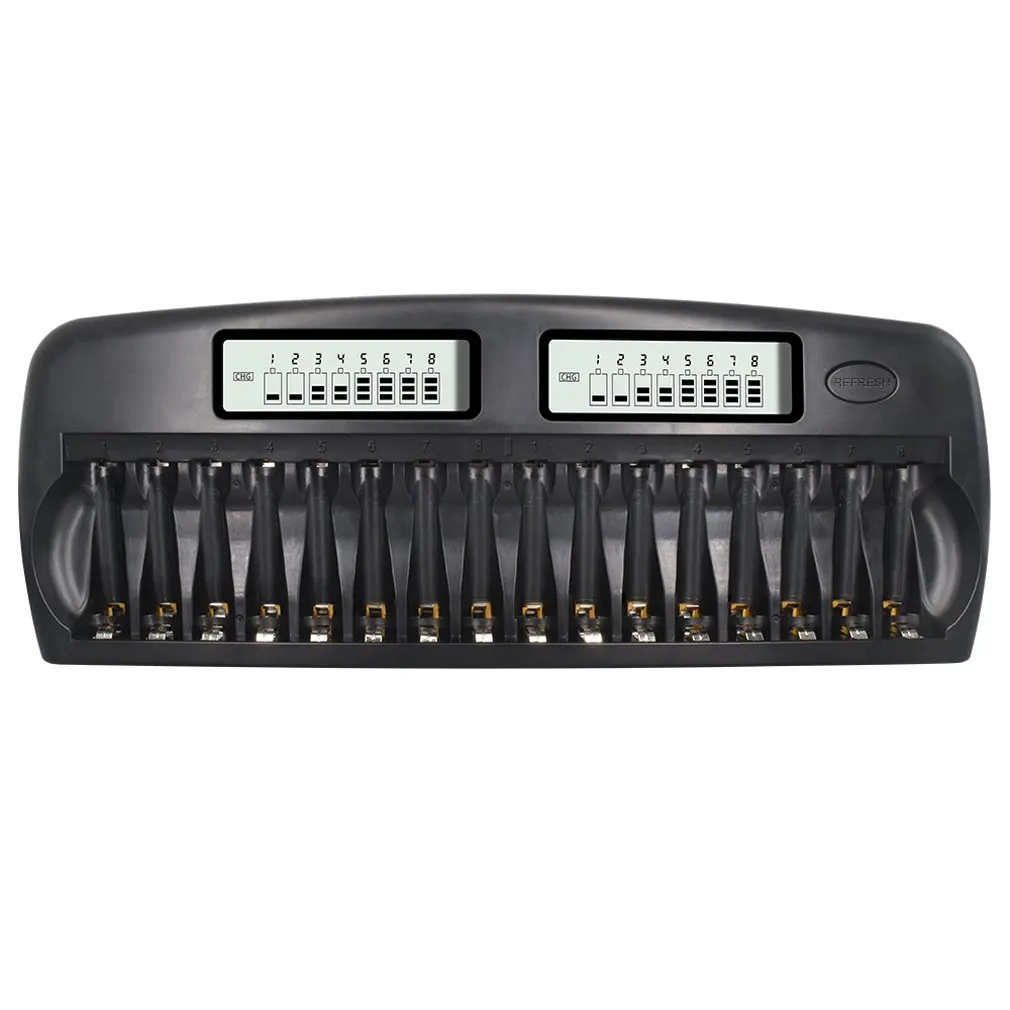 

16 Slot Lcd Display Smart Battery Charger Multi-function Fast Charge And Discharge KTV Microphone Charger