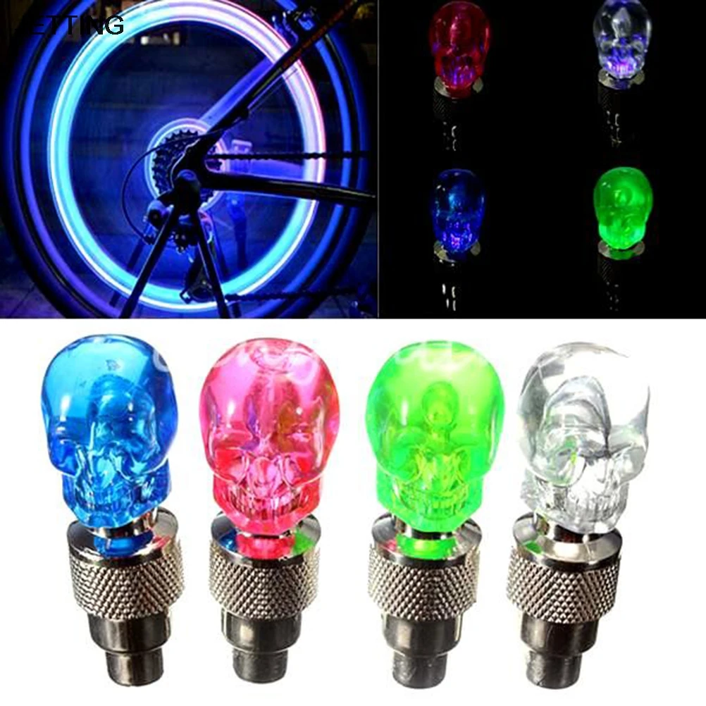 

2pcs/lot Multifuction Bike Bicycle Motorcycle Car Wheel Spoke Tire Valve Cap Skull Shape Neon LED Light Lamp Bulb New Hotsale