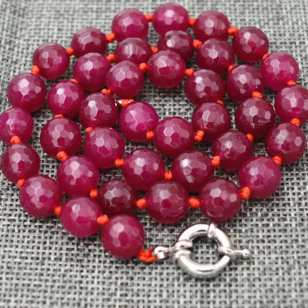 

New 10mm Faceted Garnet Red Gemstone Round Beads Necklace 18" AAA
