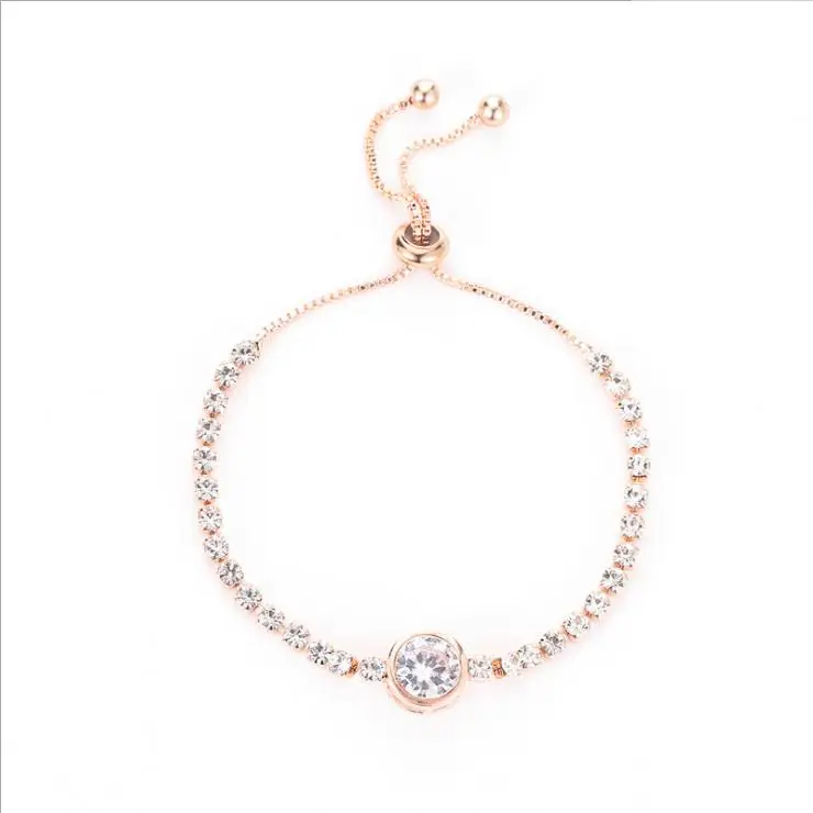 Free shipping! Wholesale rose color crystal round pendant bracelet. Women sexy fashion geometric adjustable bangle accessory | Украшения и