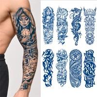 large size transfer tattoo waterproof temporary tattoo sticker realistic blue juice ink lasting fake tattoo art for makeup tools
