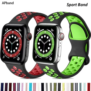 silicone strap for apple watch band 44mm 40mm 38mm 42mm 44 mm soft breathable watchband correa bracelet iwatch 3 4 5 6 se band free global shipping