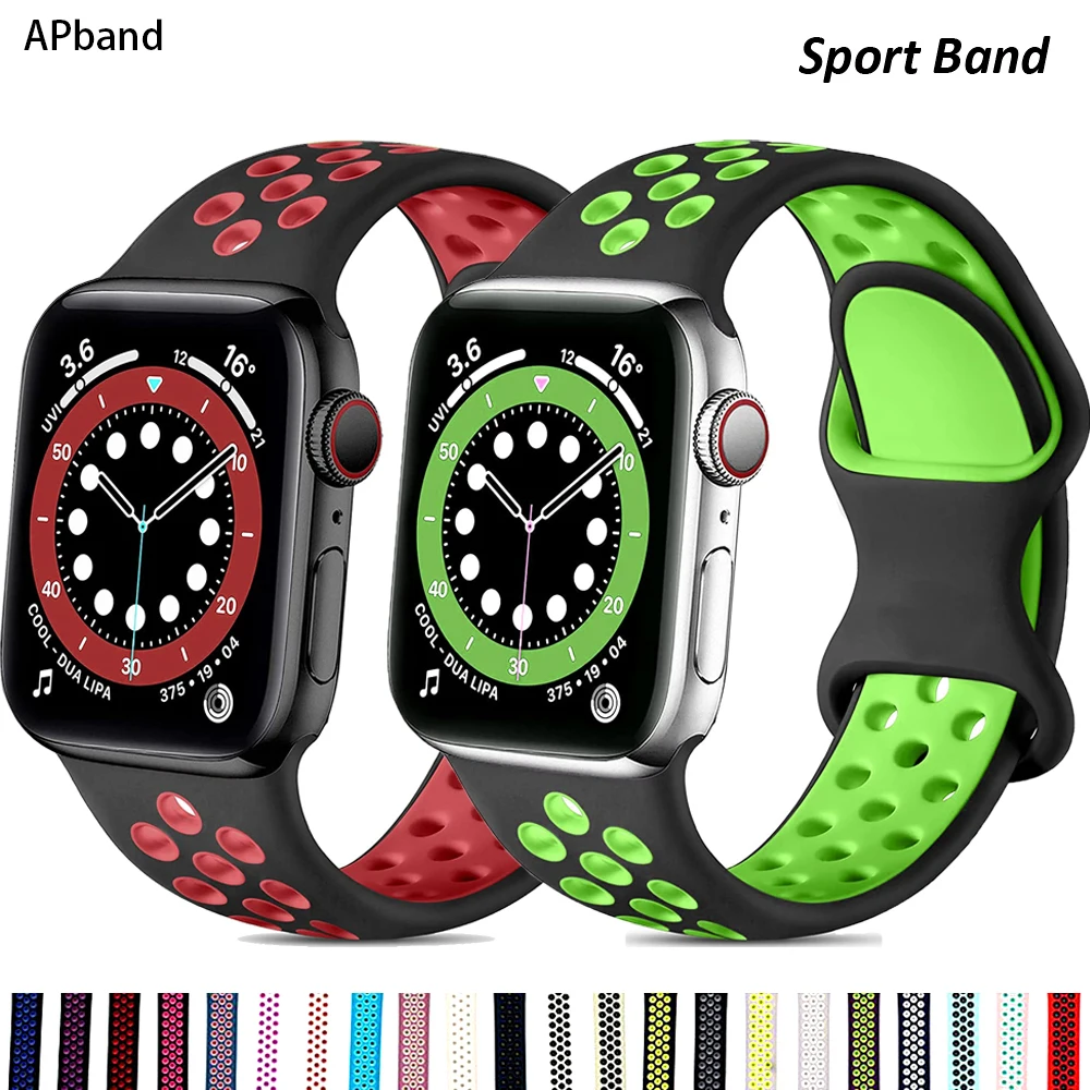 Ремешок силиконовый для Apple Watch band 44 мм 40 38 42 мягкий воздухопроницаемый браслет