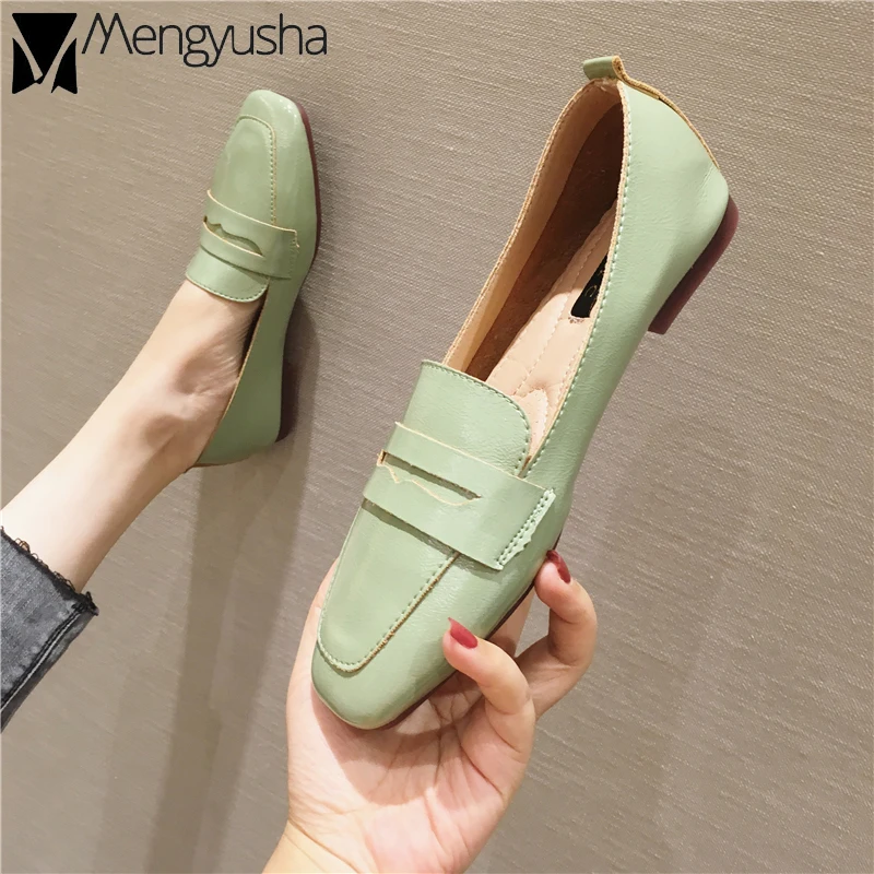 Зимняя обувь на плоской подошве женские лоферы балерины квадратный носок