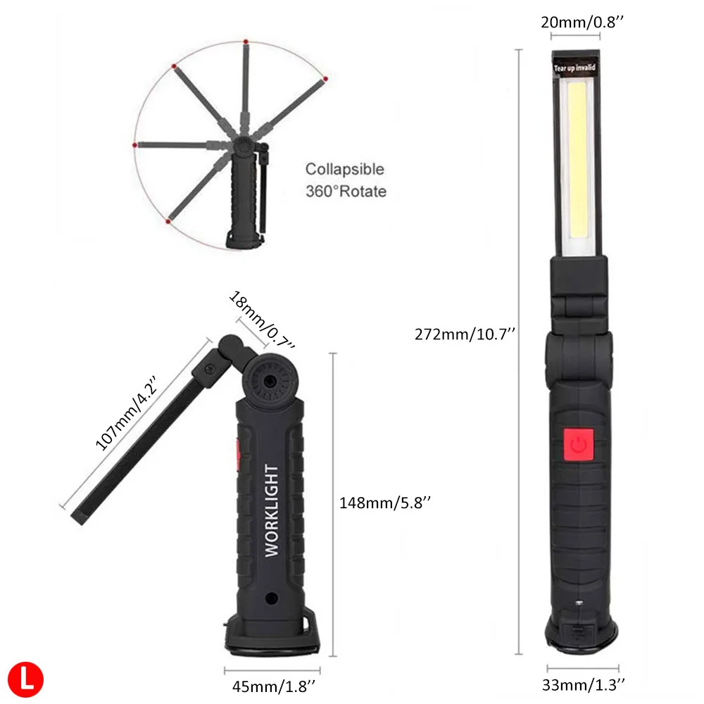 (L) COB светодиодный рабочий свет 5 режимов освещения фонарик с магнитной базой USB