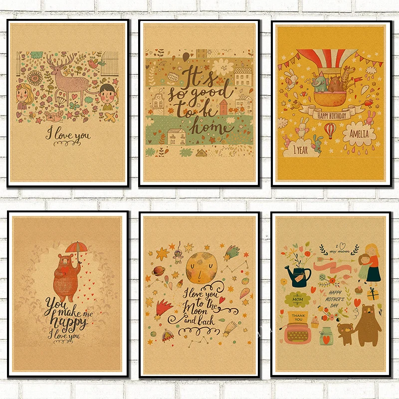 

Постеры и принты из крафт-бумаги в скандинавском стиле с изображением медведя кролика леса мультяшная живопись Настенная картина для детск...