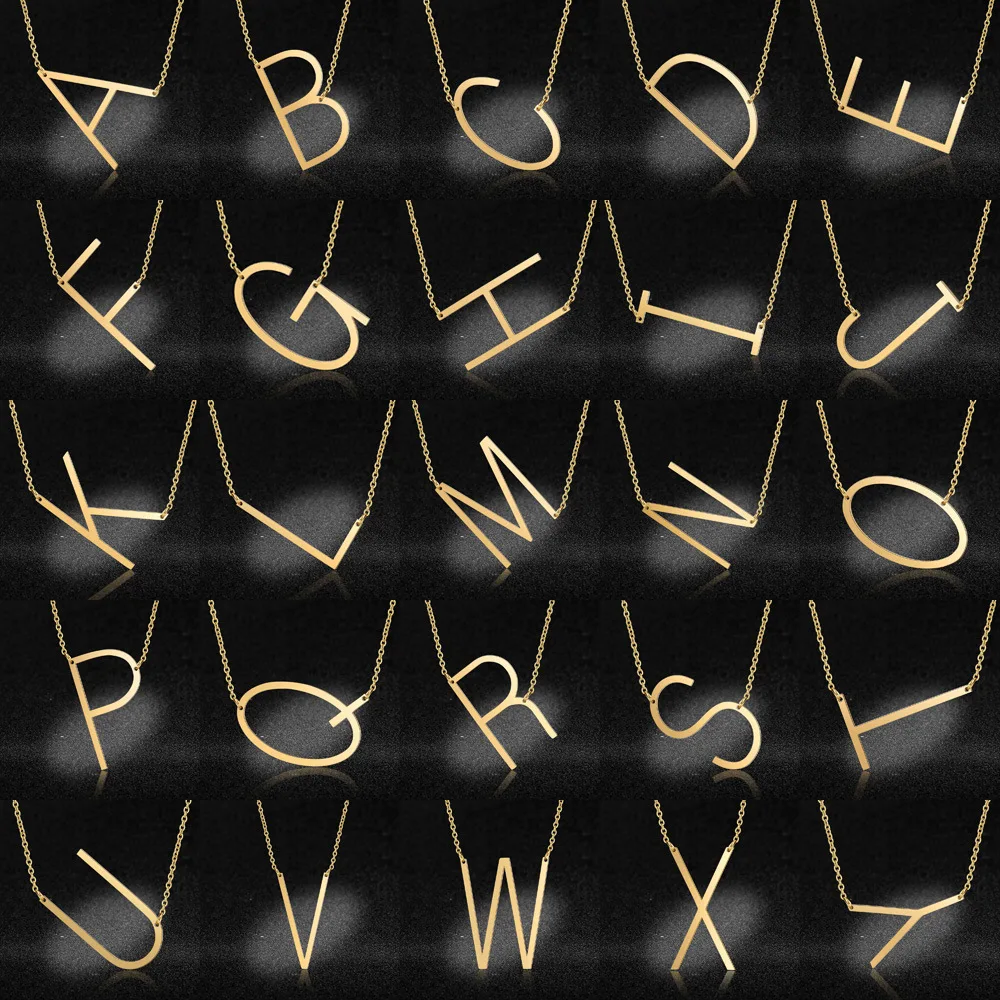 

Large Initial Necklaces 100% Stainless Steel Jewelry Big Letter Necklace A-Z Gold Necklace Monogram Necklace Gifts Collares