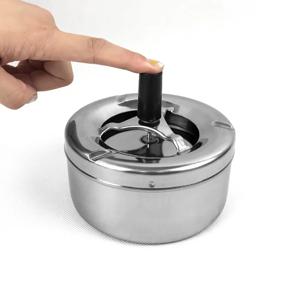

Smoking Accessories Stainless Steel Ashtray Round Push Down Cigarette Ashtray with Rotating Tray Housewares Ashtray