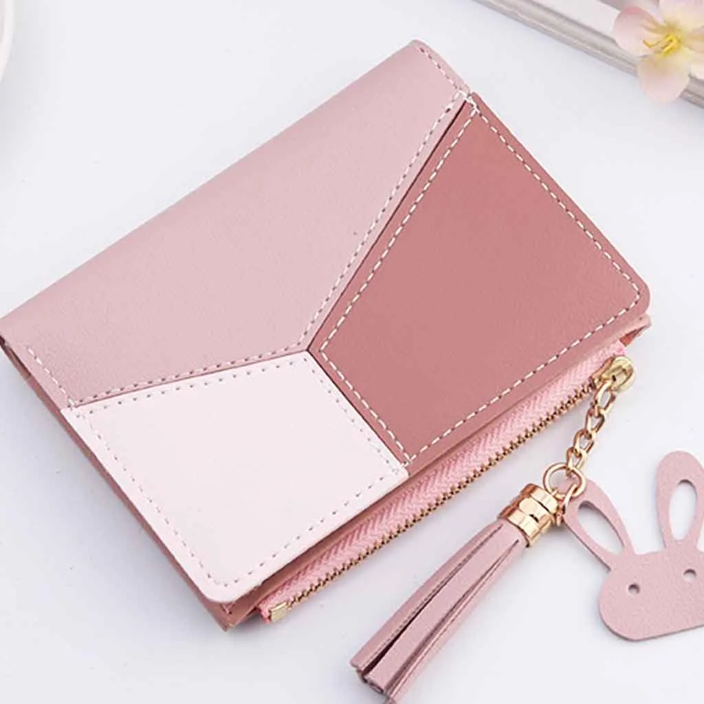 New Leather Wallet Women Short Zipper Ladies Purse Money Bag Coin Pocket Patchwork Cute Feminine Wallets Clutch Card Holder | Багаж и
