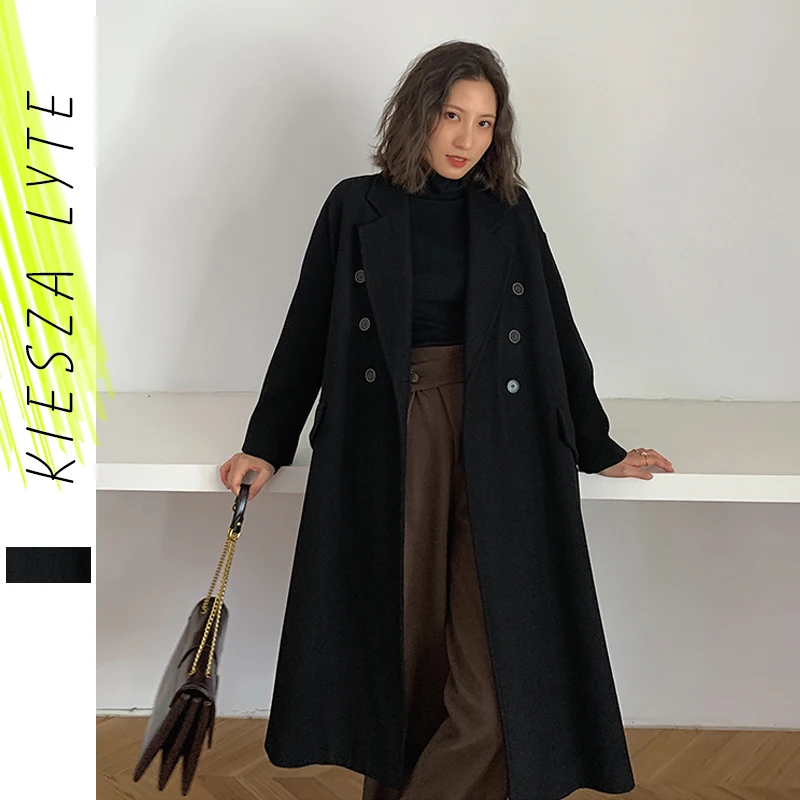 Женское зимнее пальто теплое шерстяное двубортное с боковыми пуговицами