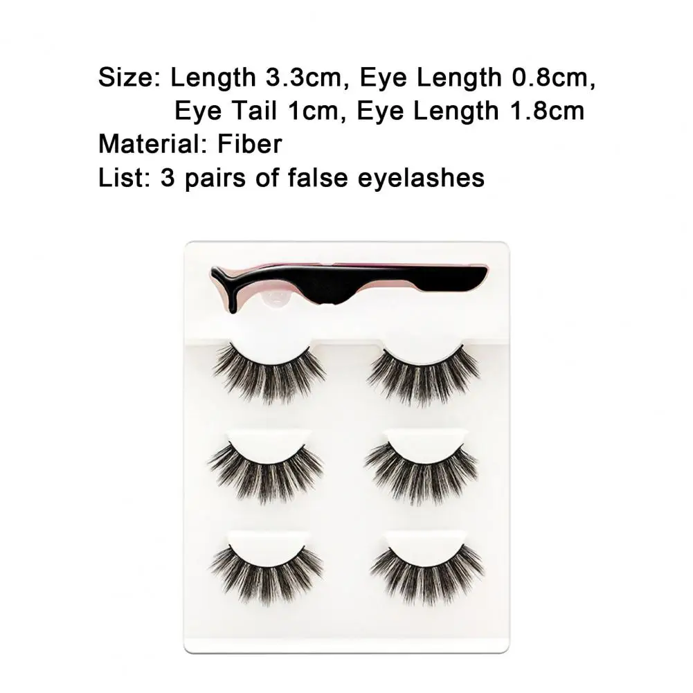 

3Pairs 3D False Eyelashes Soft Firm Adsorption Force Fiber Makeup Extensions Eye Lashes for Women Curling Thick Natural Multi-La