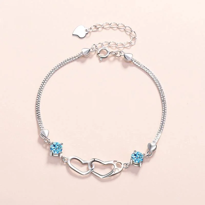 

S925 Sterling Silver Bracelet Women's Double Hearts Lovers Bracelets Personalized Silver Jewelry Birthday Gifts Bracelet