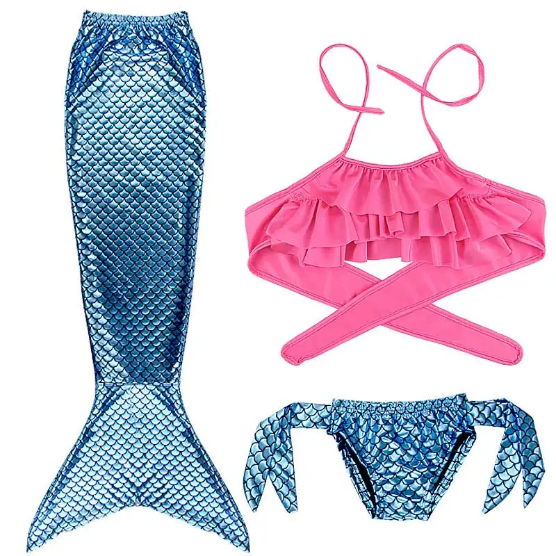 3 Pieces Set 3 Девушки Русалка Фольга печати Холтер Топ и хипстерские НИЗ и хвост русалки купальник Детские танкини костюм русалки Косплей Костюм - Цвет: 3 Pieces Set 3