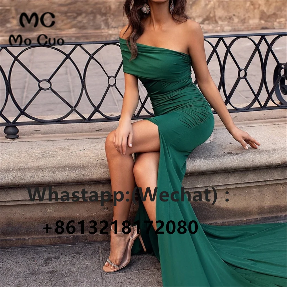 Женское вечернее платье на одно плечо длинное эластичное атласное с Боковым