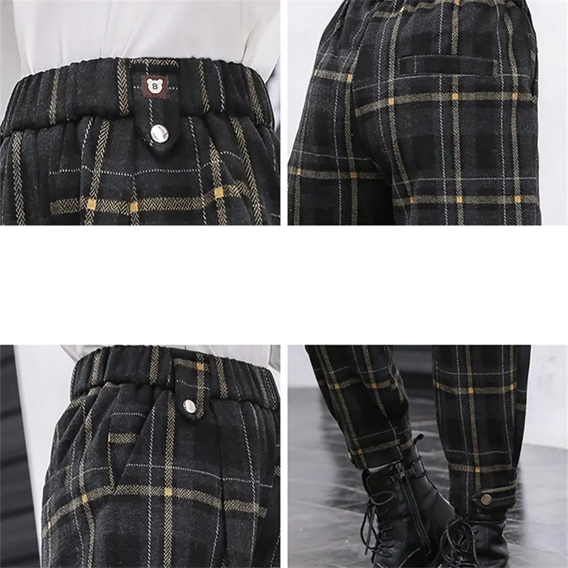 

Children Trousers For Girls Warm Velvet Fashion Plaid England Style Spring Autumn Winter Teenage Pencil Pants Kids 4-13Years
