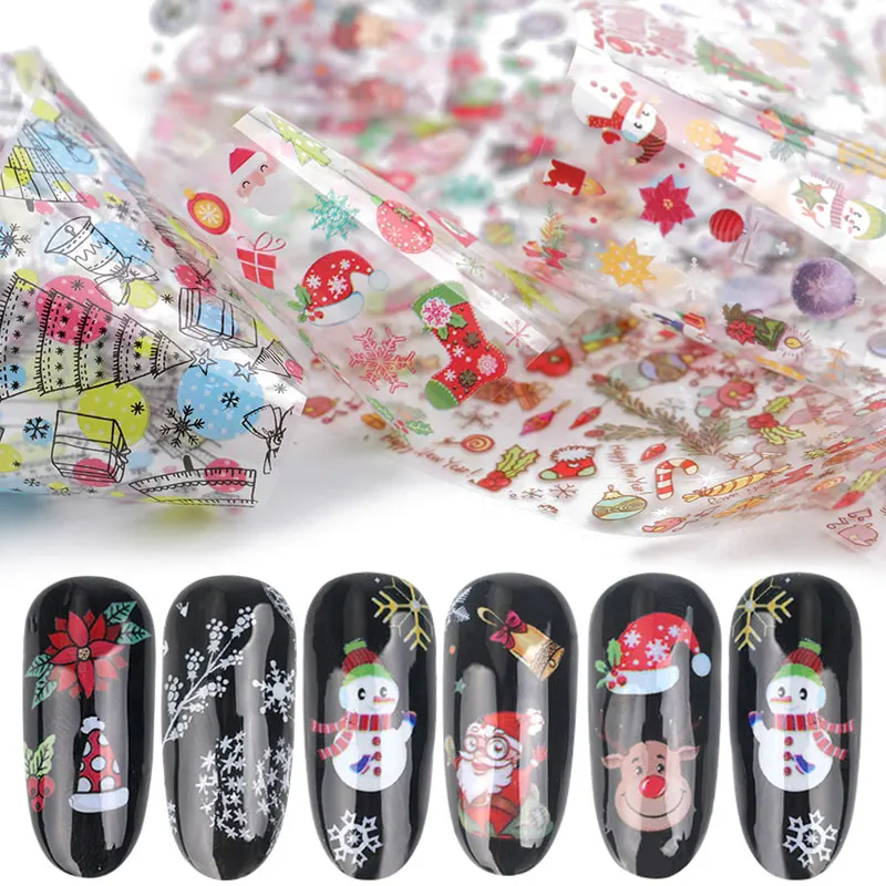 

10 pieces christmas nail christmas sheet nail transfer sticker snow flower Elk gift Santa decal winter design Nail Art decoratio