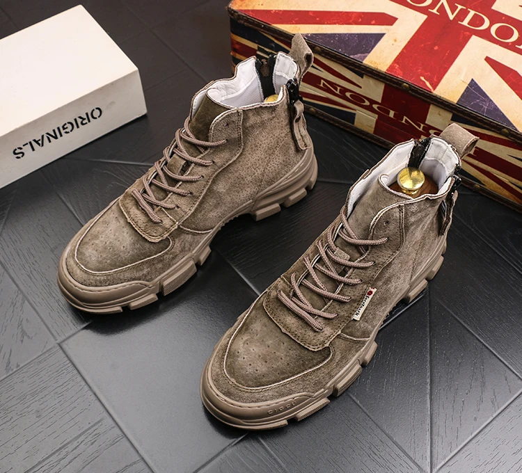 New Arrival Men Retro Fashion Casual Ankle Boots Autumn Winter High Top Zipper Retro Sneakers Male Youth Trending Shoes