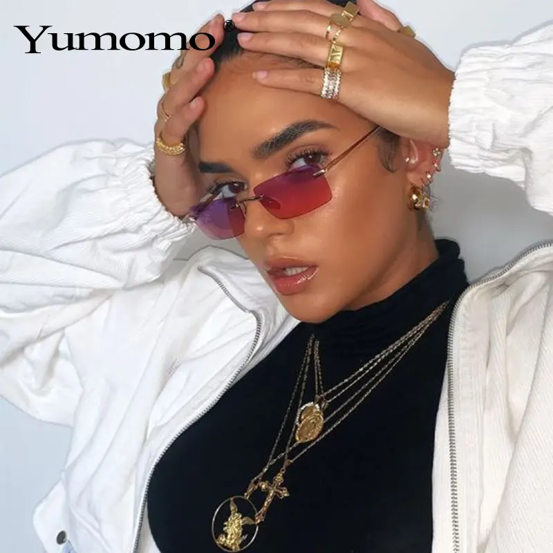 Солнцезащитные очки Квадратные без оправы UV400 для мужчин и женщин небольшие