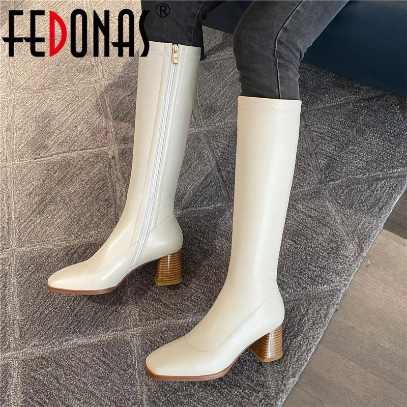 

FEDONAS Elegant Women's Leather Winter Boots Top Quality Classic Design High Heels Boots For Women Wedding Basic Shoes Woman