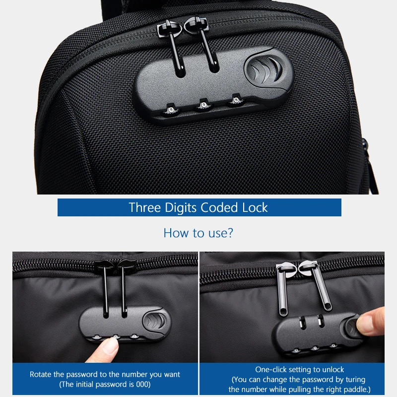 

OZUKO Chest Bags for Men Multifunction Men Shoulder Bag Anti-theft Waterproof Sling Messenger Bag Male USB Charge Crossbody Bag