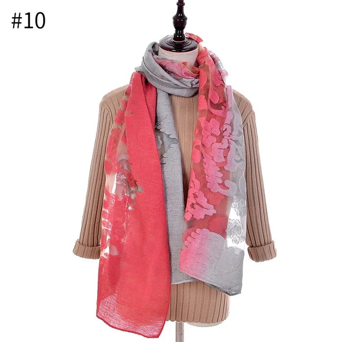 ZK006 COLOR 10 Женские модные шарфы градиентного цвета, шали, женские шали из пашмины с вышивкой, кружевной клетчатый хиджаб с вышивкой, шарф - Цвет: ZK006 COLOR 10