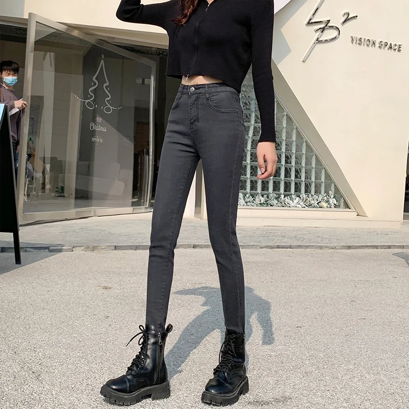 

5 Color High Stretch Mom Jeans Slim High Waist Skinny Denim Pants Pencil Pants with Small Feet Women Spring Autumn Fashion Pants