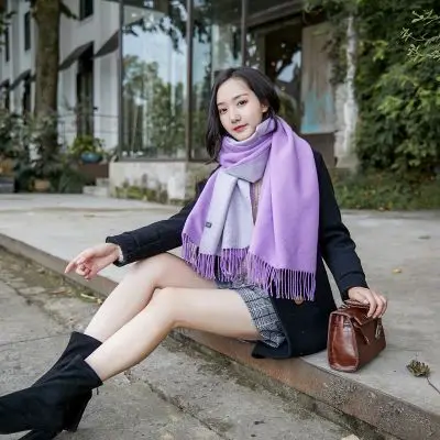 Light Purple Gray Зимний длинный женский шарф, модные теплые мягкие кашемировые шарфы для женщин, толстые пашмины шали, женские хиджаб, шарф, накидки - Цвет: Light Purple Gray