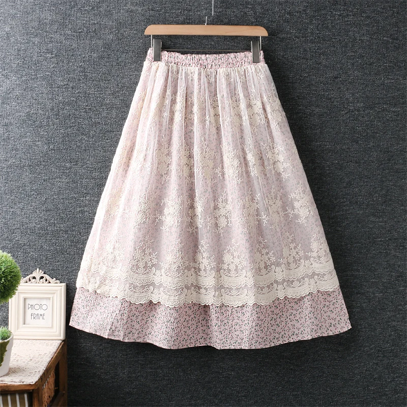 

Summer New Women's Sweet Elastic Waist Patchwork Style Floral Skirt Women Casual Wear GL6905