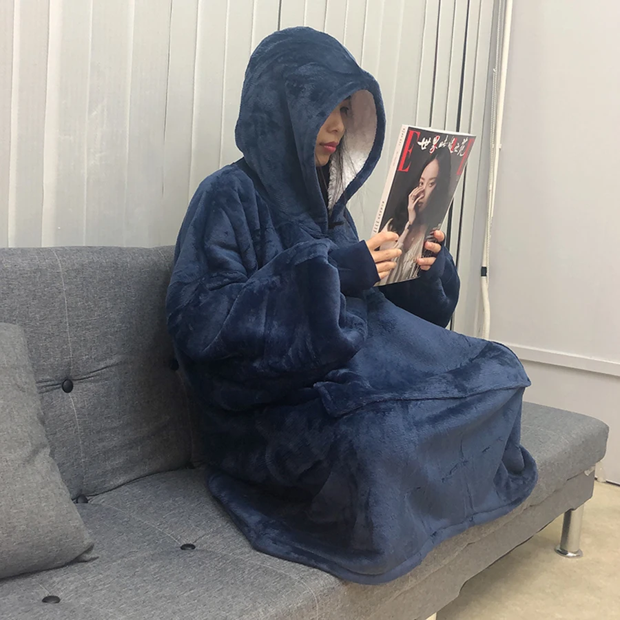 Зимнее плотное удобное одеяло, толстовка, однотонное теплое одеяло с капюшоном для взрослых и детей, флисовое утяжеленное одеяло для путешествий