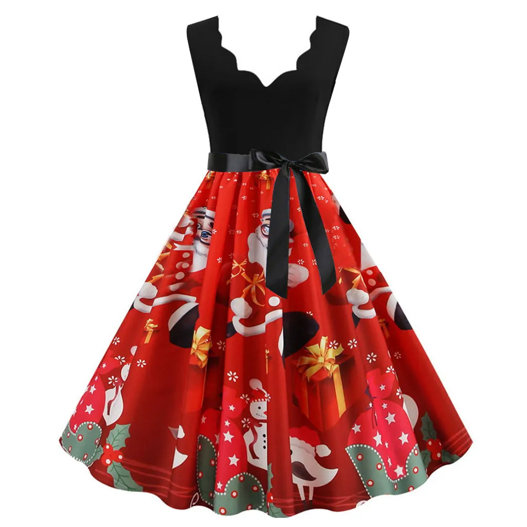 Женское платье с рисунком повседневное рождественское без рукавов вечернее