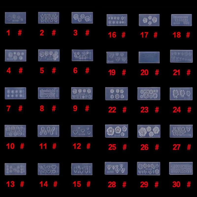 

30Pcs 3D Acrylic Silicone Mold Carving Floral Mould for Nail Art DIY Decoration