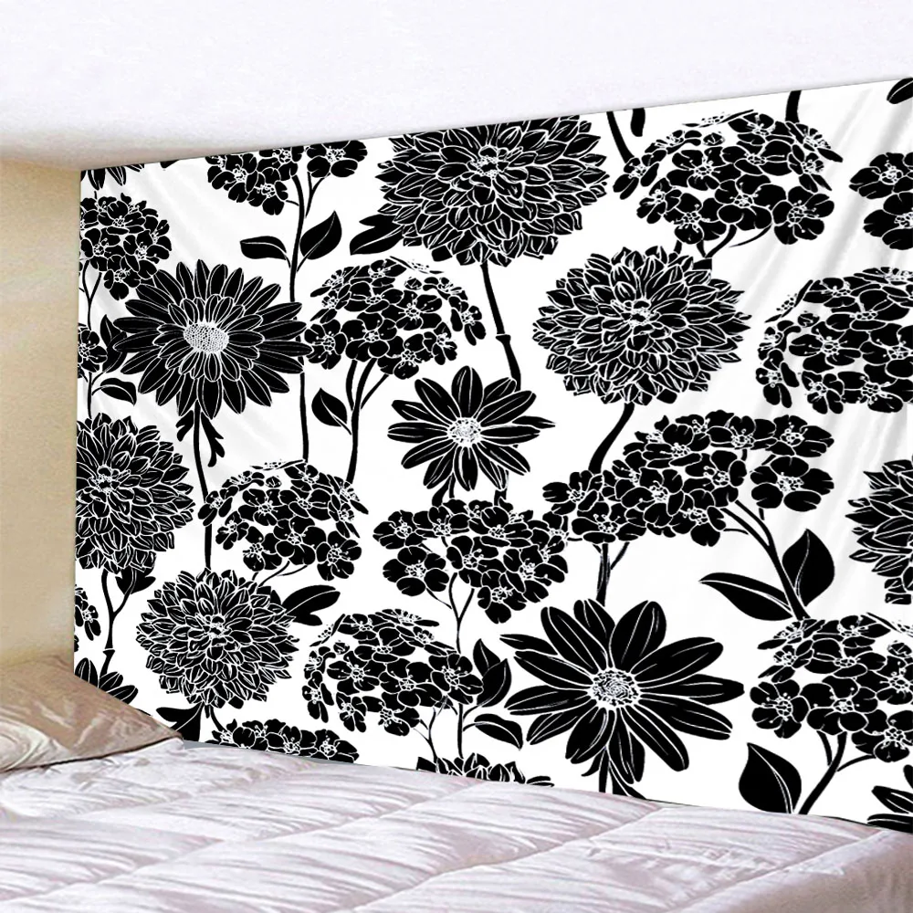 Белый черный гобелен с изображением Солнца и Луны мандалы настенный подвесной в