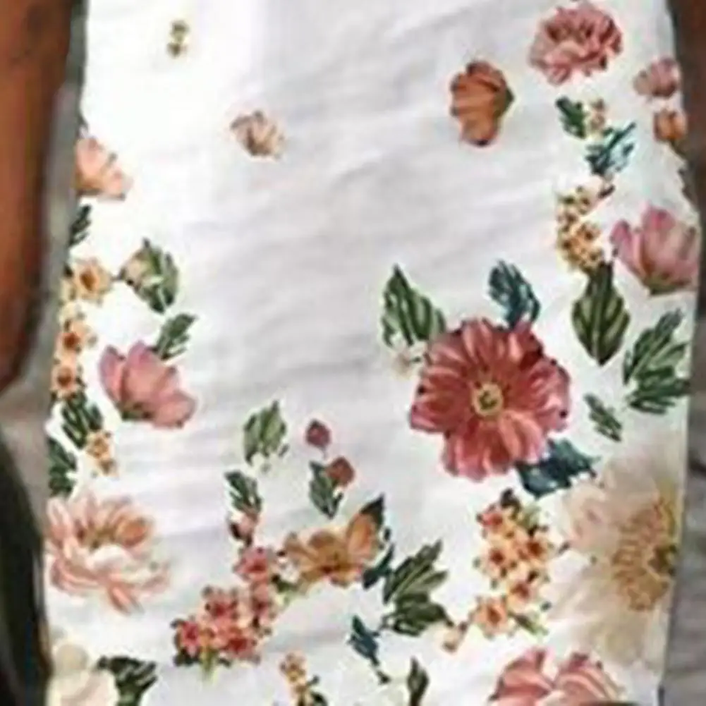 

Summer Women Dress V Neck Floral Print Sleeveless Loose Knee-length Dress for Work