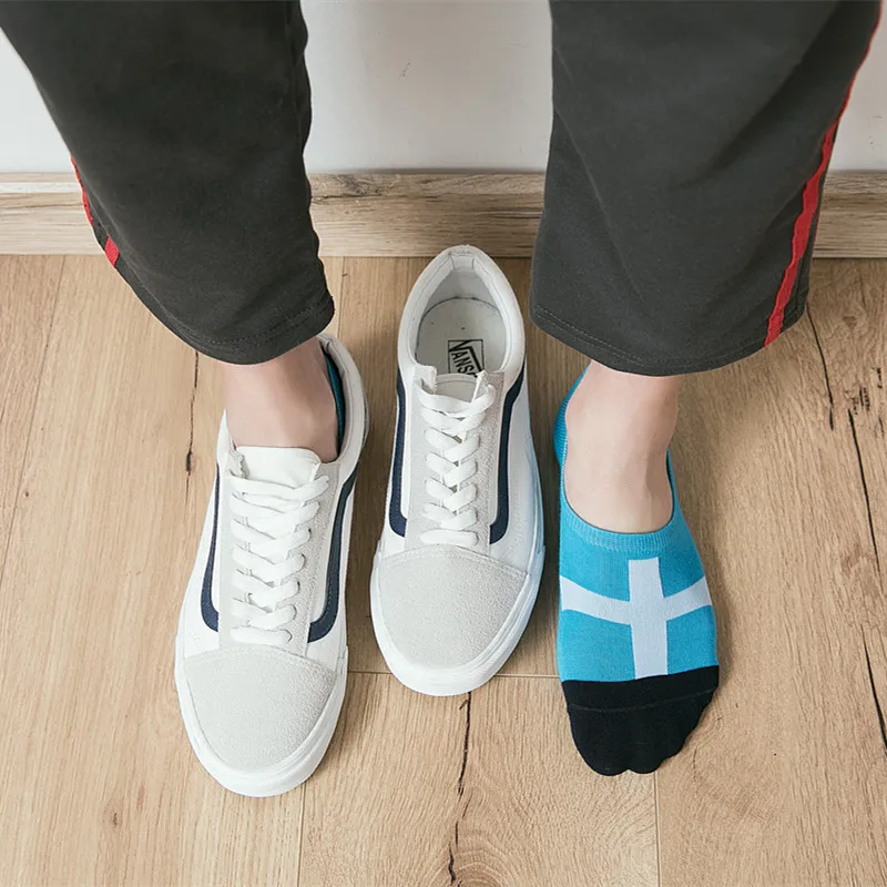 

5 Pairs Happy Fashion Cotton Socks Spring Summer Men Invisible Socks Non-slip Silica Stripe Colorful Flag Boat Socks Meias