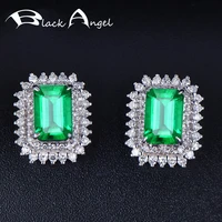 black angel 925 sterling silver created emerald ruby blue gemstone wedding stud earrings for women fine jewelry christmas gift