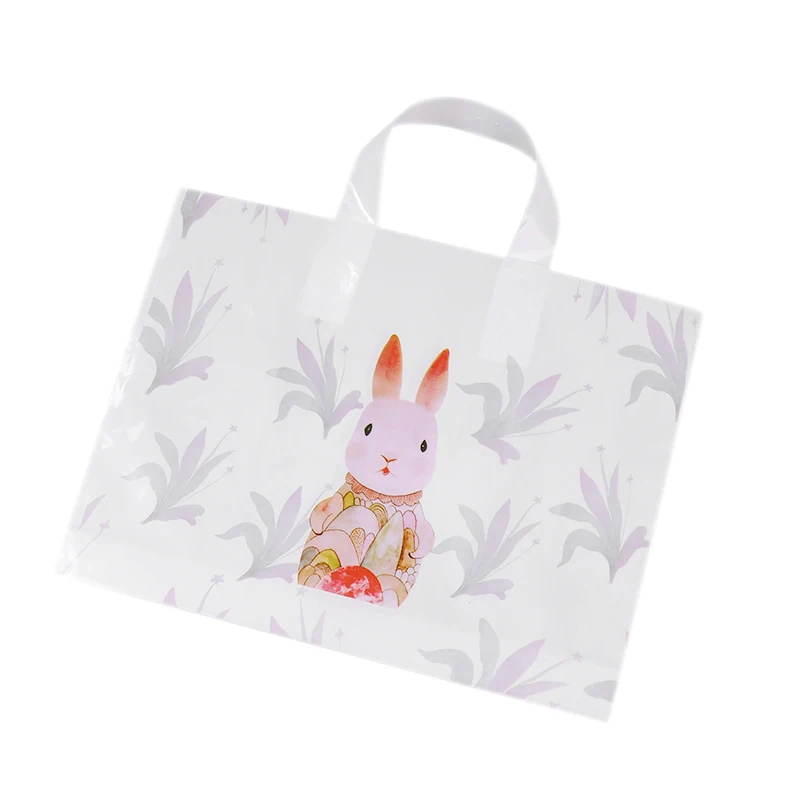 

50Pcs Thicker Large Plastic Bag Rabbit Pattern with Handles Clothing Store Shopping Bag Wedding Gift Packaging Bag