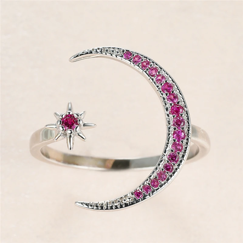 Милая женская обувь с изображением луны и звезд Открытое кольцо Шарм 925 серебро