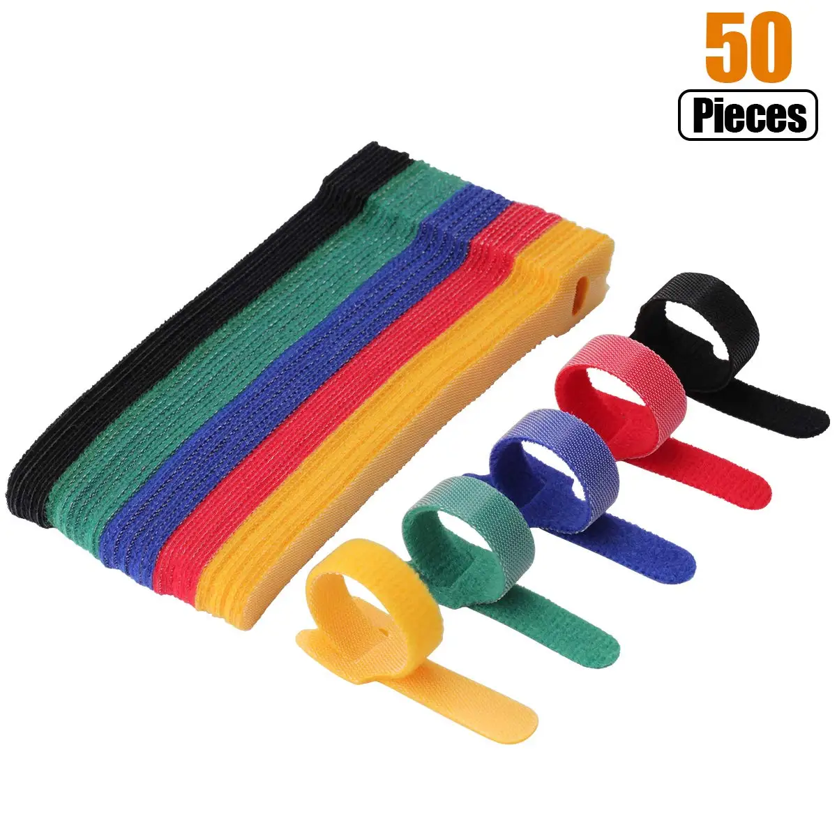 50pcs 12*200mm T-type Velcro Cable Tie Wire Reusable Cord Organizer Wire Colorful Computer Data Cable Power Cable Tie Straps