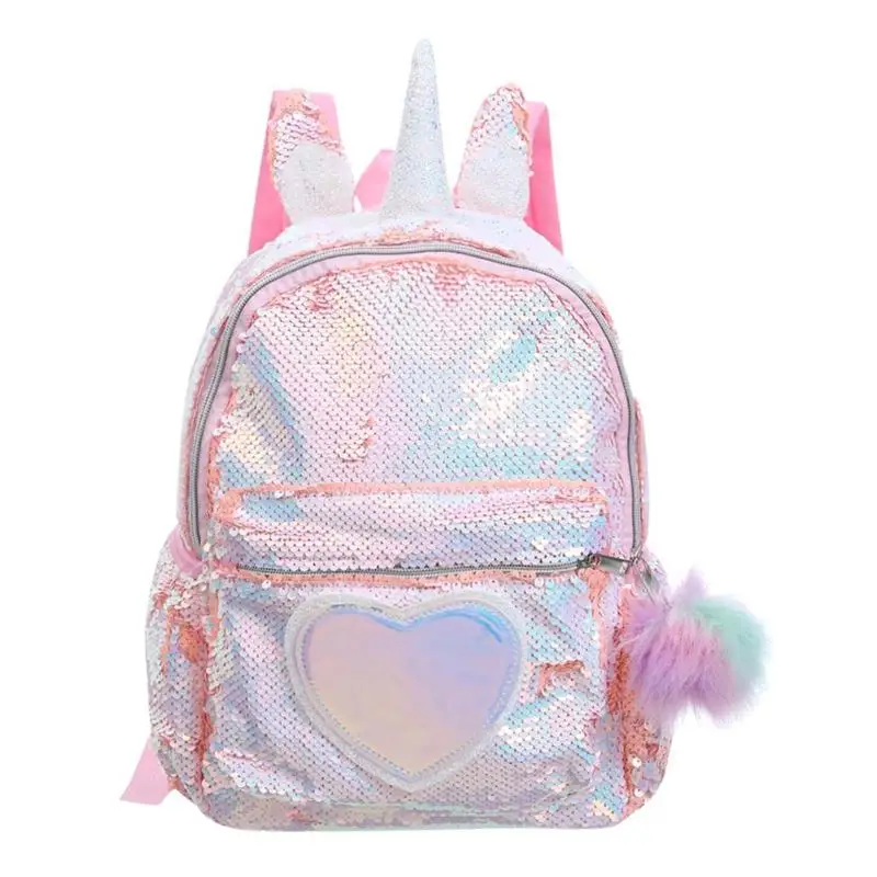 Cute Heart Sequins Travel Backpacks Kids Girls Glitter Shoulder Schoolbag