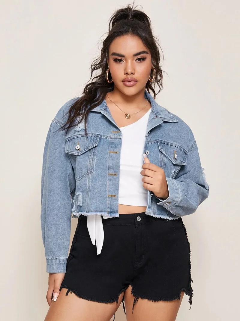 

Sexy Crop Oversized Jacket Coat Women Girls 2020Casual Streetwear Ripped Short Plus Size Denim Jacket Retro Clothes Korean Coats