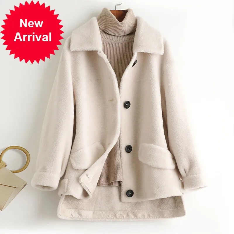 

Зимнее Короткое женское пальто из натуральной шерсти, зимнее теплое Женское пальто из натурального меха, куртка большого размера, парка A50002