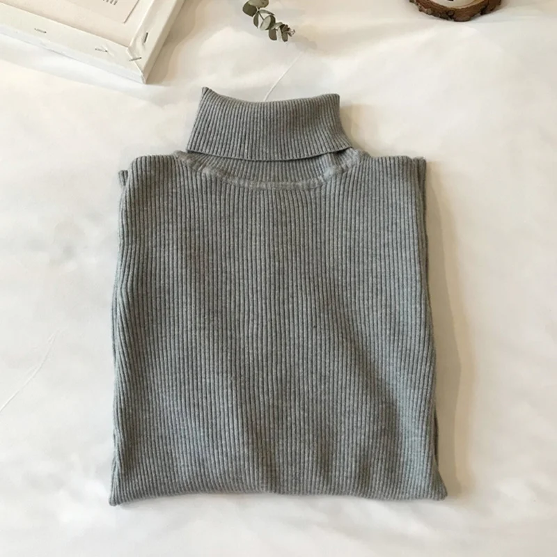 

Женский свитер с длинным рукавом, плотный вязаный пуловер в рубчик, облегающий теплый мягкий джемпер с высоким воротником, Осень-зима