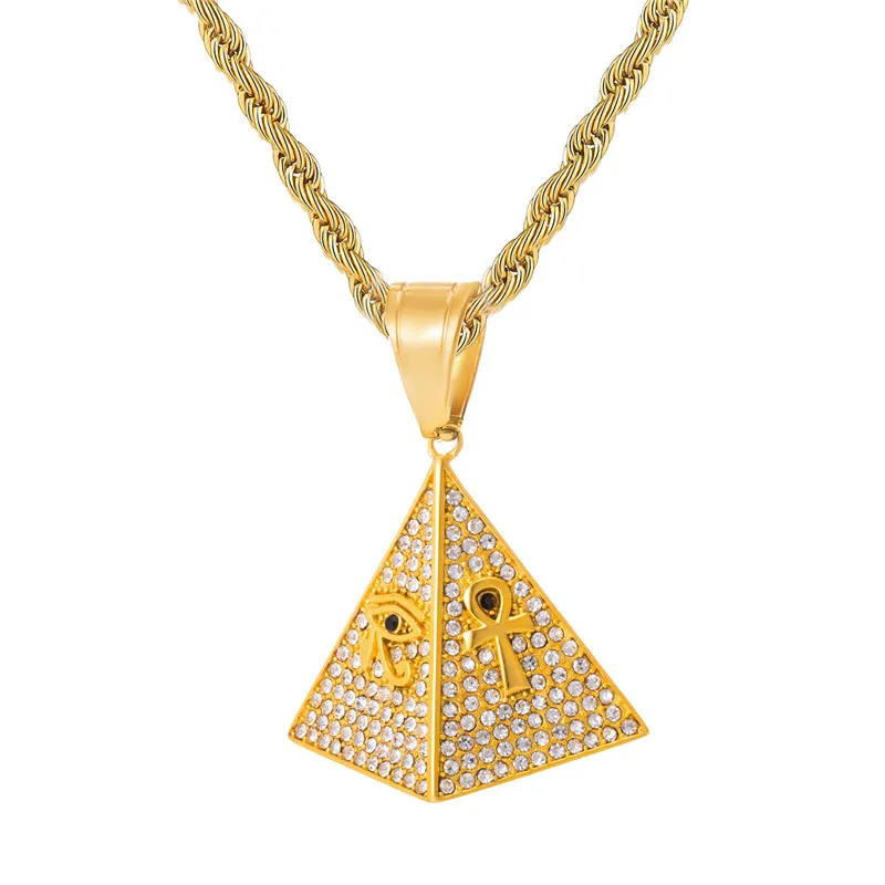 Кубический циркон египетская Пирамида кулон ожерелье с глазом Гора и Ankh Ключ